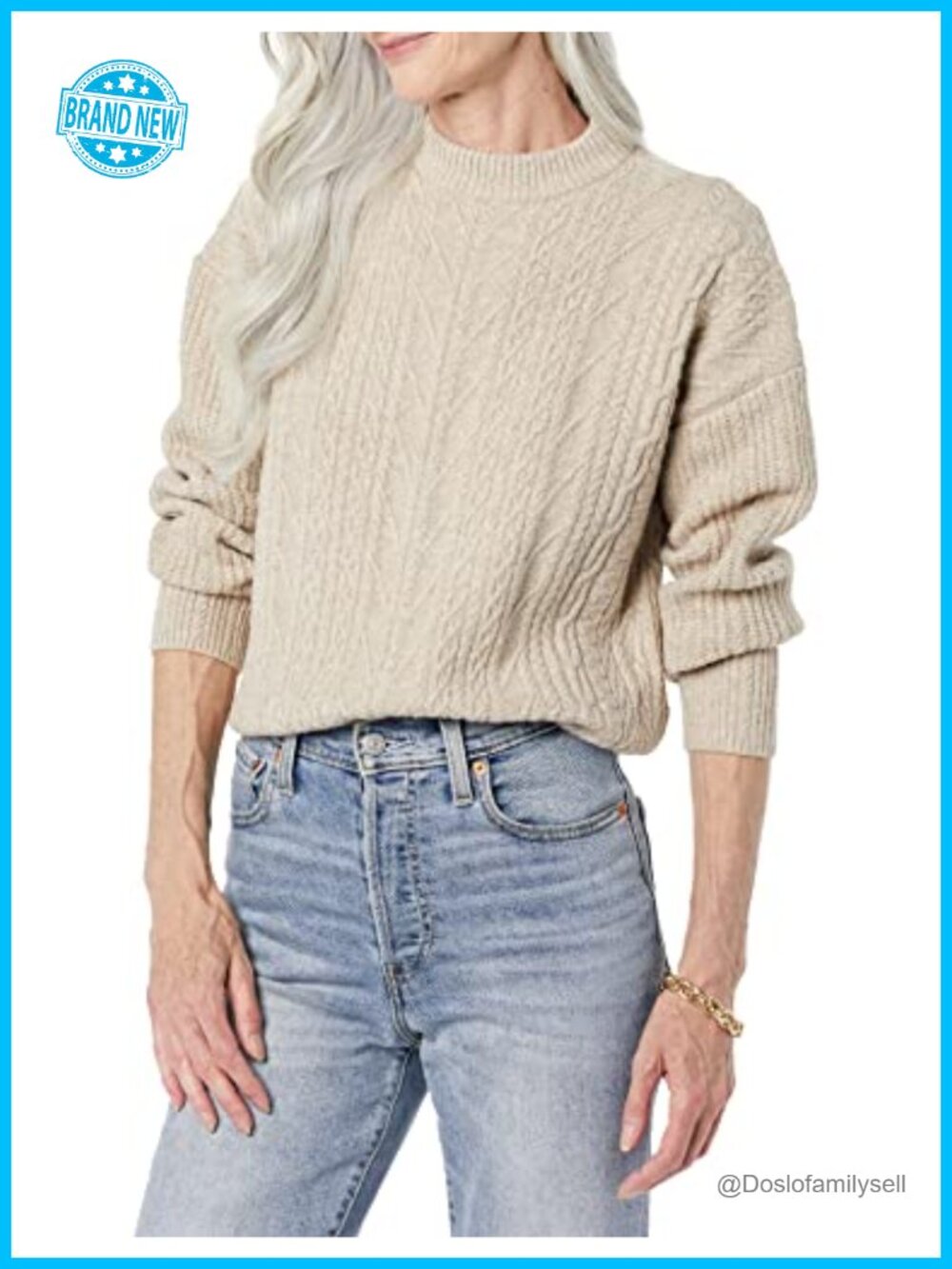 Women's Cable Knit Crewneck Sweater Relaxed Fit Soft Touch Pullover
